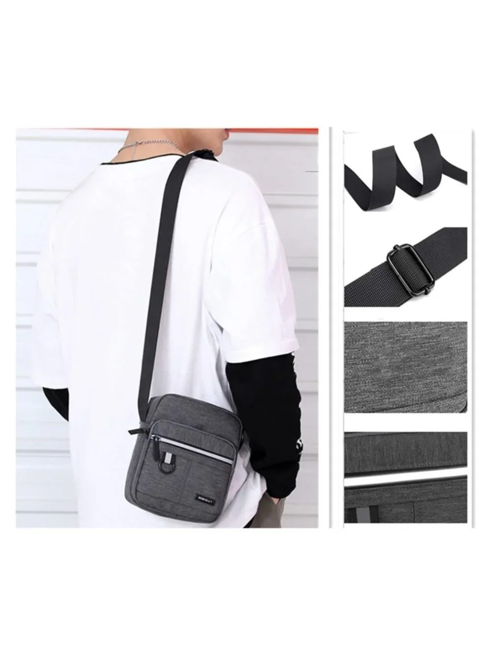 Canvas Crossbody Bag for Men, Small Shoulder Bag, Mini Messenger Bag with 4